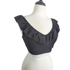 Ibiza Swimwear Black Textured V-Neck Ruffle Bikini Top Size L